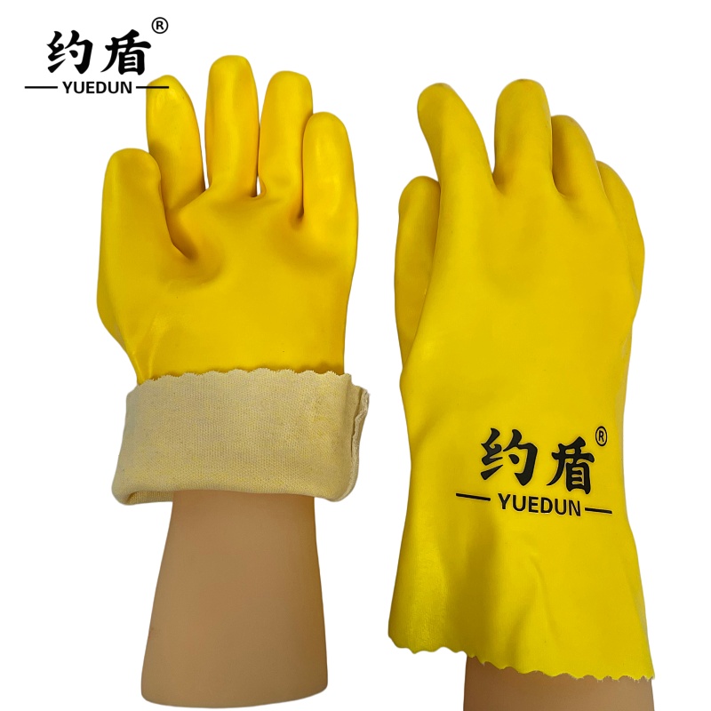 约盾 PVC浸塑环保六防劳保手套黄色(27cm)505均码/双高清大图