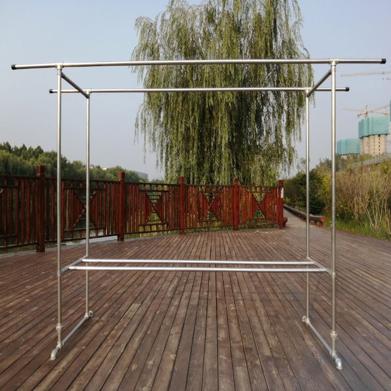 镀锌水管钢管落地双杆晾衣架晒衣架室外晒被架阳台楼顶四方架 加长款