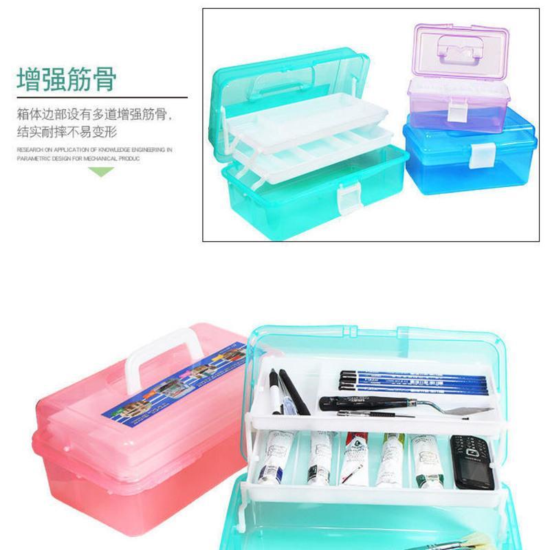 加厚大号三层五金工具箱家用美术箱收纳水粉塑料透明学生画箱美甲 小号二层/粉色