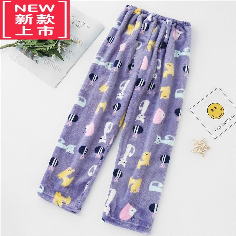 可莉允儿童睡裤宝宝珊瑚绒暖暖裤秋冬女童加绒保暖单裤男童法兰绒家居裤保暖裤图片