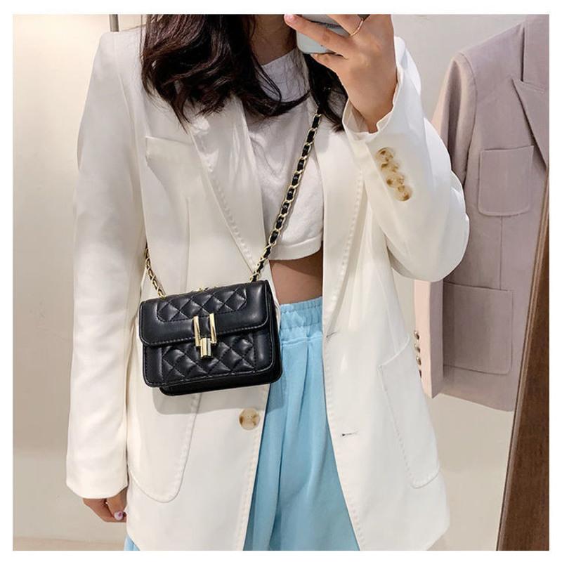 卡帝乐鳄鱼高级感链条小包包女2021新款潮时尚百搭单肩斜挎小方包 黑色小号