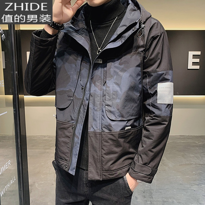 SUNTEK秋冬季男士棉服加厚迷彩工装2020年新款潮牌棉袄连帽春装外套上衣夹克