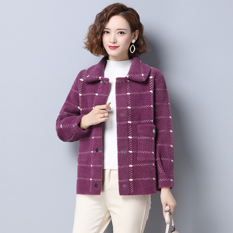 2024新款春秋装中年妈妈装中长款仿水貂绒春秋外套女中老年洋气外衣 9913紫色 M