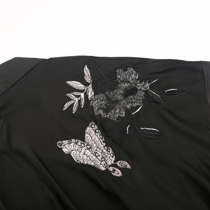 haoduoyi欧美时尚家居服风格夏季简约甜美缎面花朵刺绣系带女士家居服风格和服式睡袍