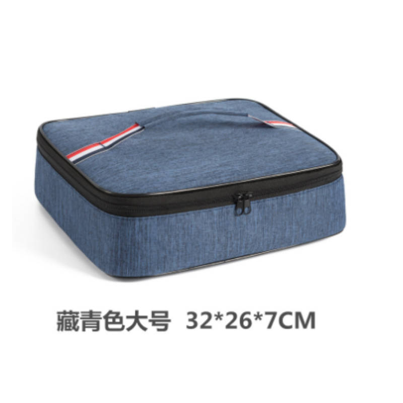 册宣 牛津布保温袋手提包铝箔长方形饭袋收纳包 藏青色大号32*26*7CM