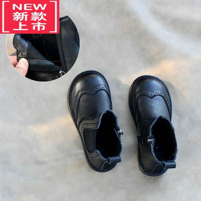 可莉允吾芮 秋冬新款儿童黑色童靴 女童巴洛克短靴马丁靴保暖棉靴子图片