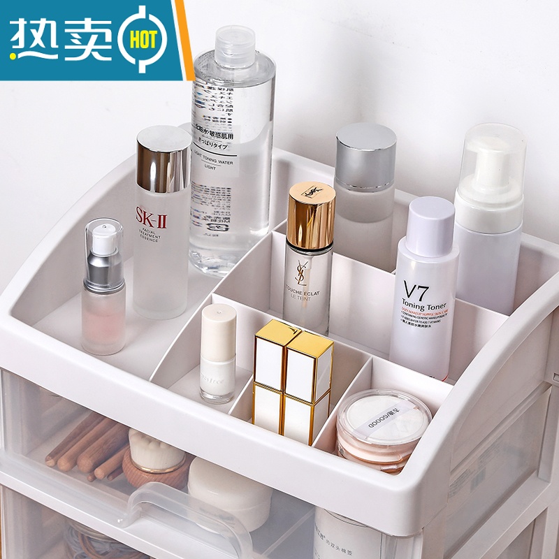 敬平透明化妆品收纳盒桌面抽屉化妆柜口红化妆盒置物架子宿舍好物收纳柜高清大图