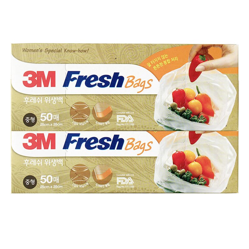 3M 保鲜袋 家用食品保鲜袋大号2盒共100只