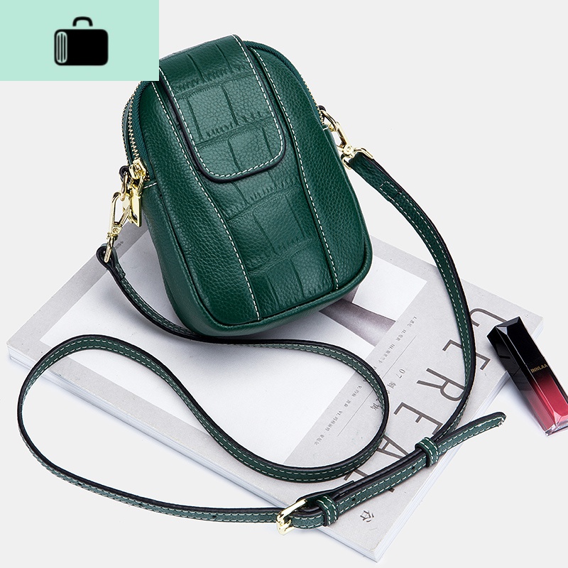 真皮小包包女2020新款女包夏天单肩包迷你竖款女士手机包女斜挎包NEWLAKE 绿色