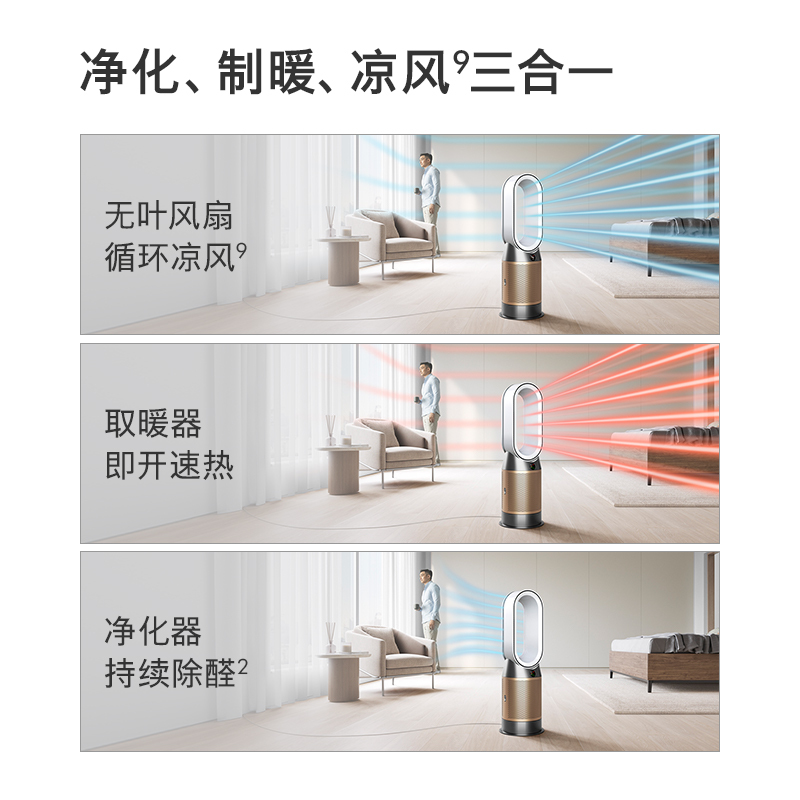 戴森(Dyson)空气净化风扇HP09 取暖净化凉风扇三合一 监测并除甲醛 空气净化器 四季通用 电风扇 白金色高清大图