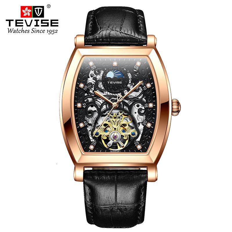 瑞士品牌特威斯tevise手表男镂空真皮带全自动机械表男士休闲酒桶型