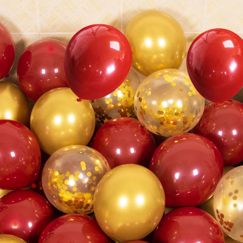 思唯美(sweet made) 气球 十一国庆节双层宝石红金色气球[双层宝石红 +金属金(50个装)]高清大图