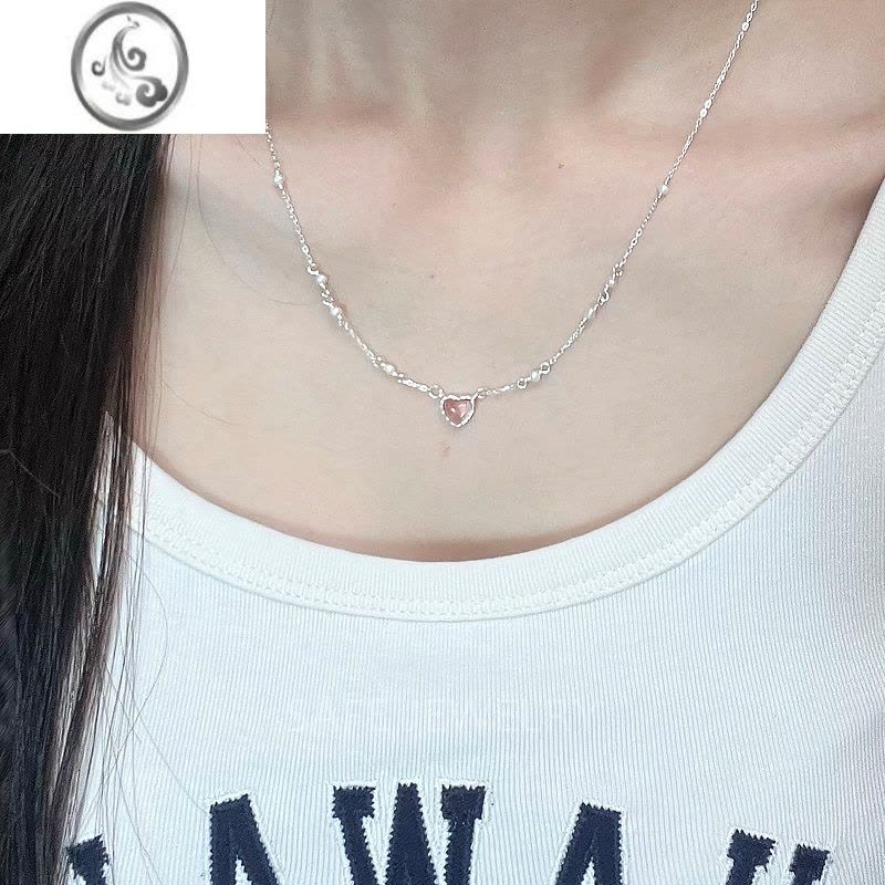 JiMi925银银爱心项链轻奢小众女高级设计感珍珠甜美女生礼物锁骨链银图片