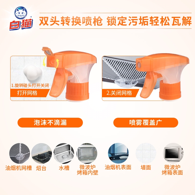 白猫油污净500gx2瓶厨房重油油烟机煤气灶清洁剂分解顽固油污