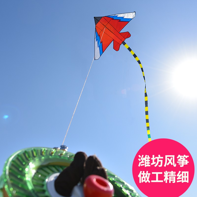潍坊风筝 飞机风筝儿童卡通微风易飞成人初学者三角风筝创意 三维工匠 战斗机-蓝+200米黑色线轮高清大图