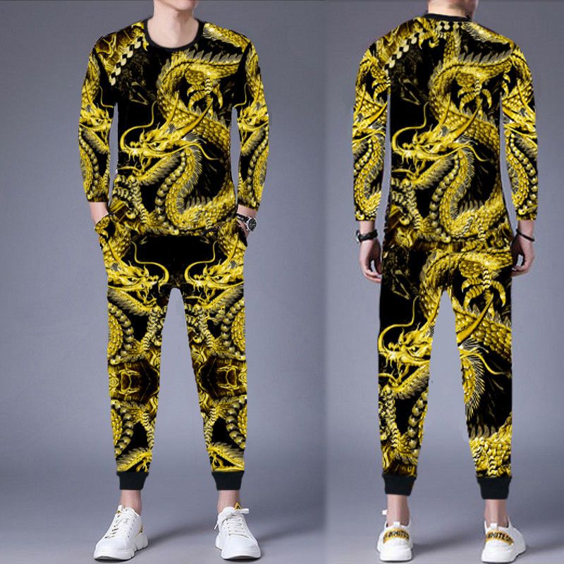 件套3d印花潮流时尚帅气搭配套装中国龙社会精神小伙 a14套装龙的传人