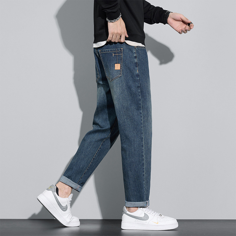 简约设计休闲直筒牛仔裤男秋冬季经典复古风百搭宽松弹力牛仔高清大图
