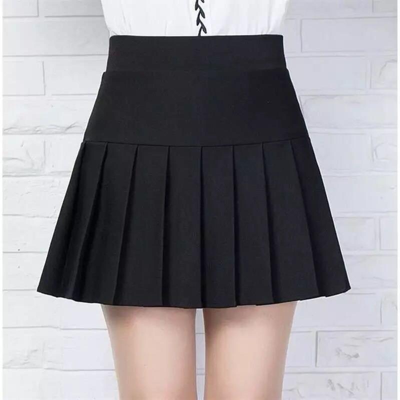 女士精品半身裙韩版高腰大码显瘦短裙时尚简单小清新松紧腰百褶裙 细