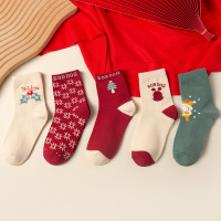 巴布豆配饰儿童圣诞袜子秋冬棉袜女童男童红色新年过年袜子儿童中筒