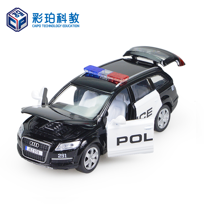 彩珀奥迪q7警车声光回力合金汽车模型玩具车男孩礼物颜色随机