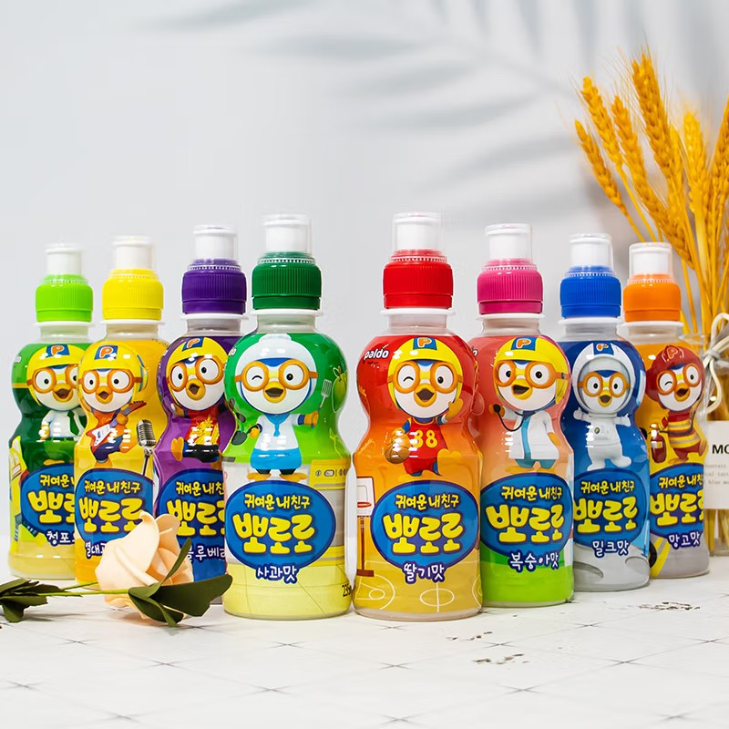 {蓝莓味*3]韩国进口啵乐乐儿童饮料Pororo果汁果味苹果蜜桃宝露露饮品235ml*3