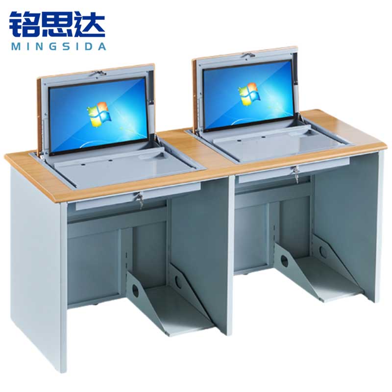 铭思达翻转电脑桌双人位张高清大图