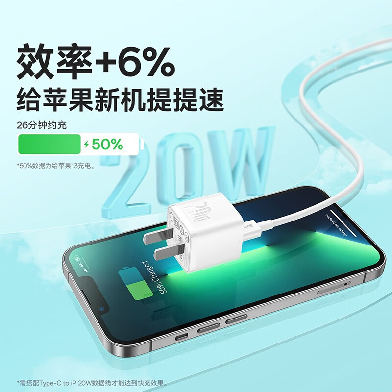 倍思(BASEUS)氮化镓快充充电器 PD20W充电头适用于iPhone14ProMax/13/12手机iPad插头 白高清大图