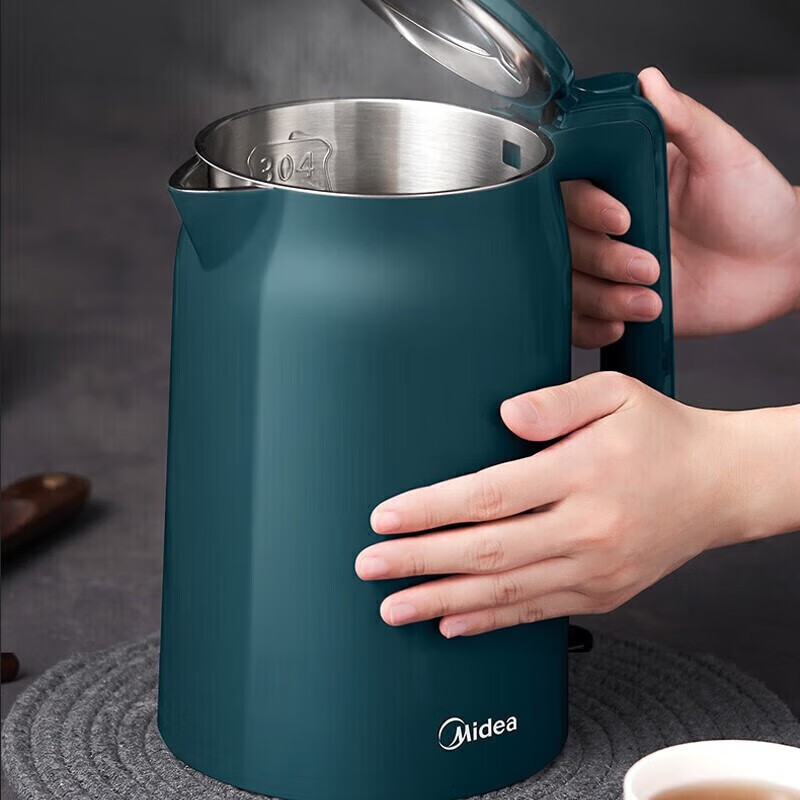 美的(Midea)烧水壶 电水壶 电热水壶 开水壶 1.7升 双层防烫养生 304不锈钢内胆 双层防烫MK-17MS01