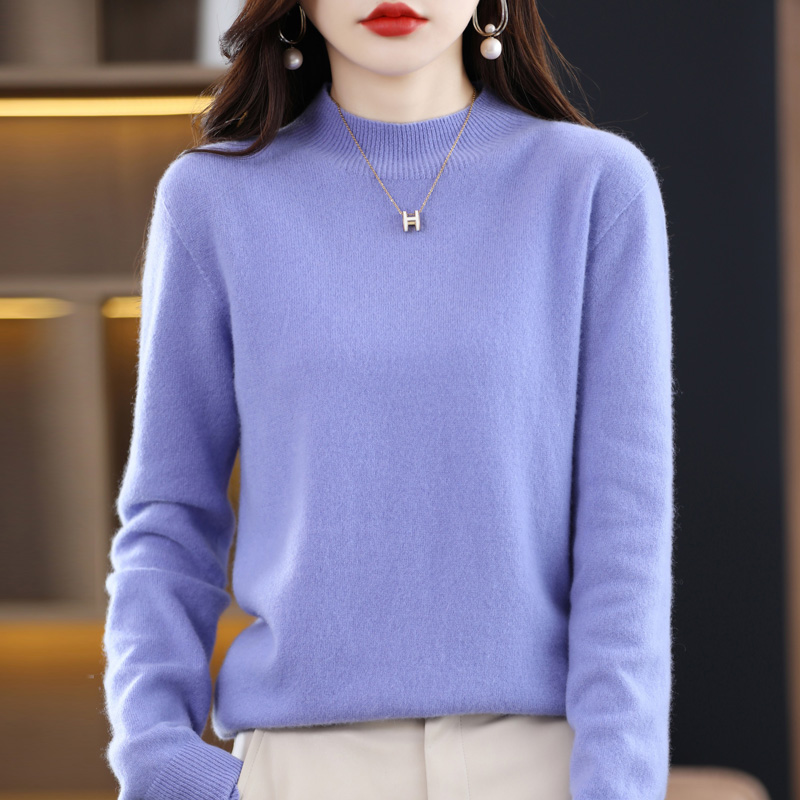 2025冬春新款无缝一体羊绒衫女修身针织打底衫半高领打底衫洋气100%纯羊毛套头毛衣针织上衣服羊毛衫内搭显瘦打底衫女高清大图