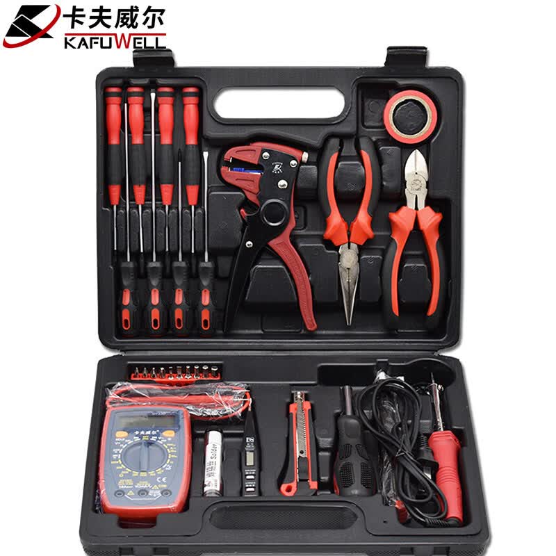 卡夫威尔综合工具套装多功能五金工具组家用维修电动工具箱便携设计实用性强
