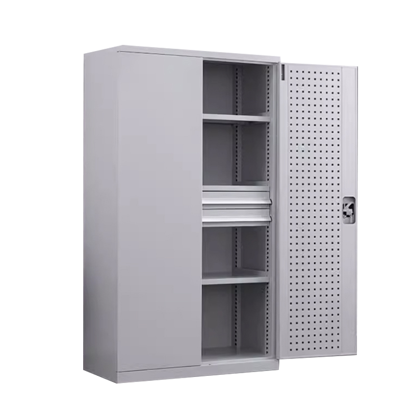 帅畅重型工具柜加厚物件工具储物柜工厂铁皮柜汽修厂零件收纳柜白色四层二抽带挂板高清大图