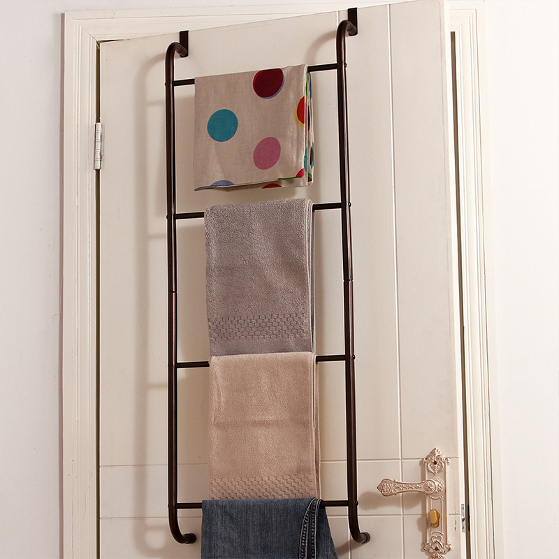 棕色挂衣架 梯形家用浴室房间门后挂架 免钉门背式衣服毛巾收纳架浴室