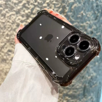 安美宝 透明四角防摔苹果14手机壳新款iphone14promax保护14plus壳13套12镜头11防摔ProMax壳 iPhone15ProMax 【透黑】