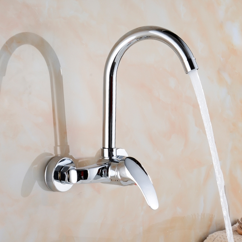 全铜混水阀厨房洗菜盆阳台洗衣池入墙式双孔冷热水龙头墙装阀家用