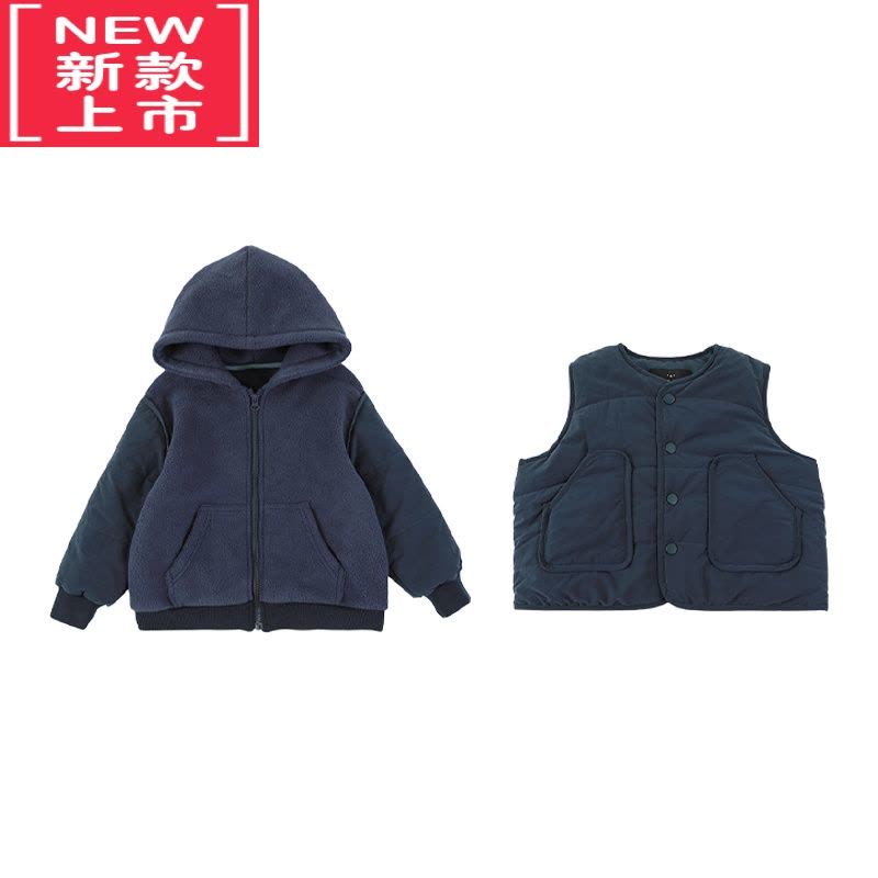 可莉允儿童拼接连帽防风毛绒加厚棉服外套冬季男童夹棉马甲冬装潮图片