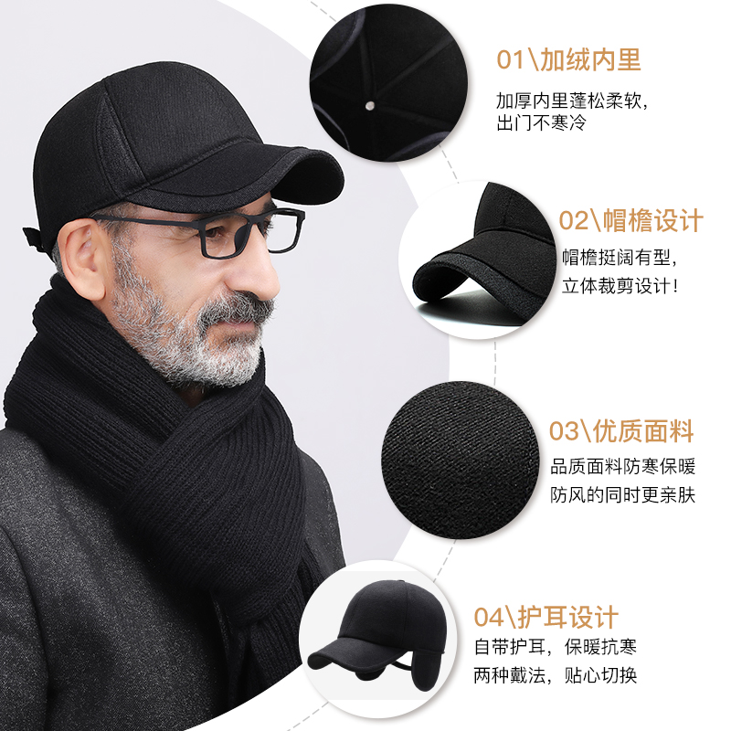 啄木鸟中老年人帽子男士冬季棒球男老年冬天男爸爸爷爷保暖鸭舌男高清大图