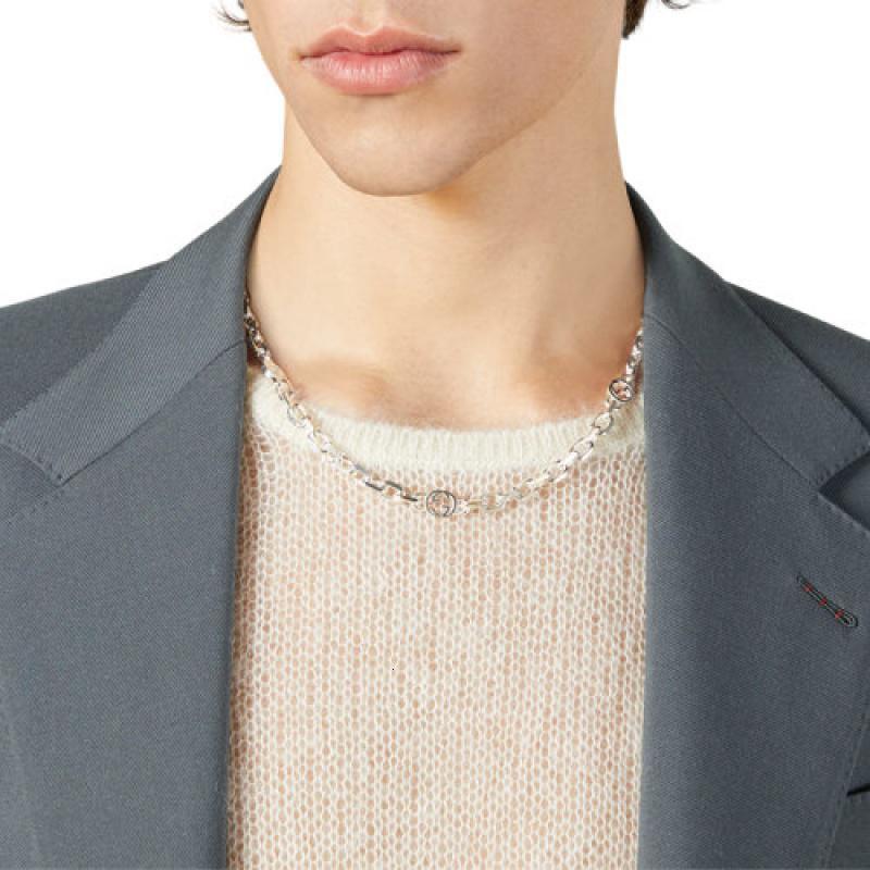 gucci古驰23新款男士925银链条和交织gg细节项链759703j84008106