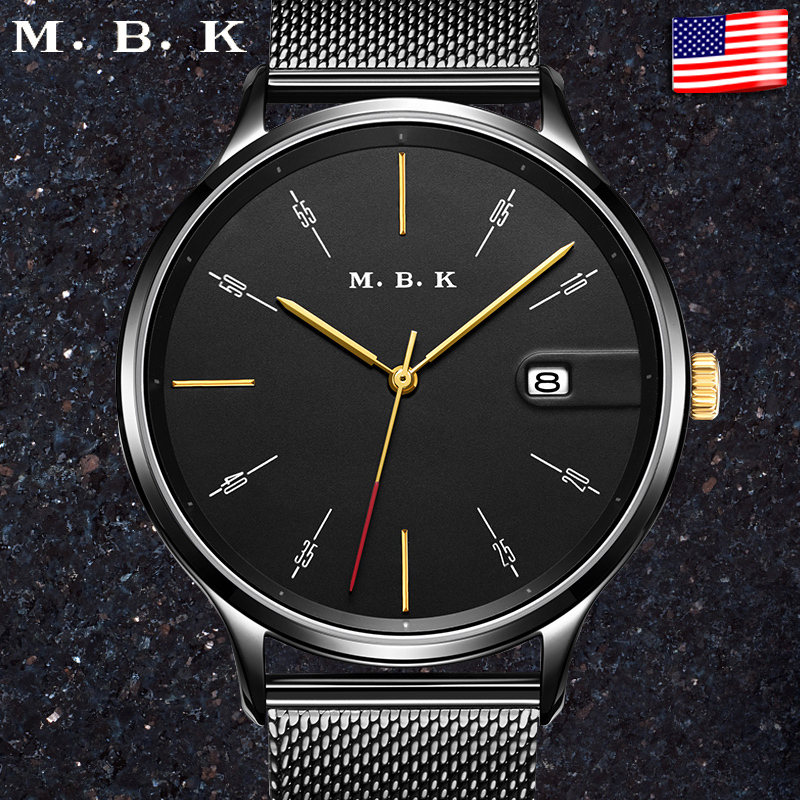 M.B.K欧美品牌手表潮流防水全自动机械表 男手表男士蓝宝石腕表男表简约时尚带日历表M1001G009