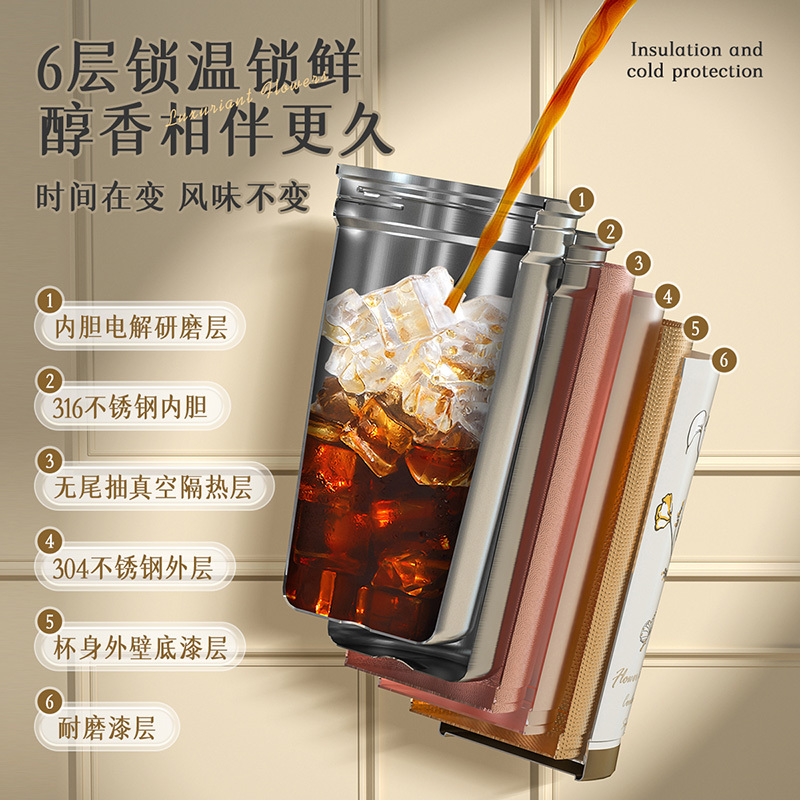 炊大皇高颜值保温杯316不锈钢咖啡杯杯子女水杯便携学生吸管水杯礼物