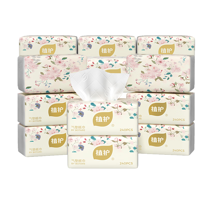 植护 粉韵花枝抽纸118*175mm4层60抽12包 ZH08512N12