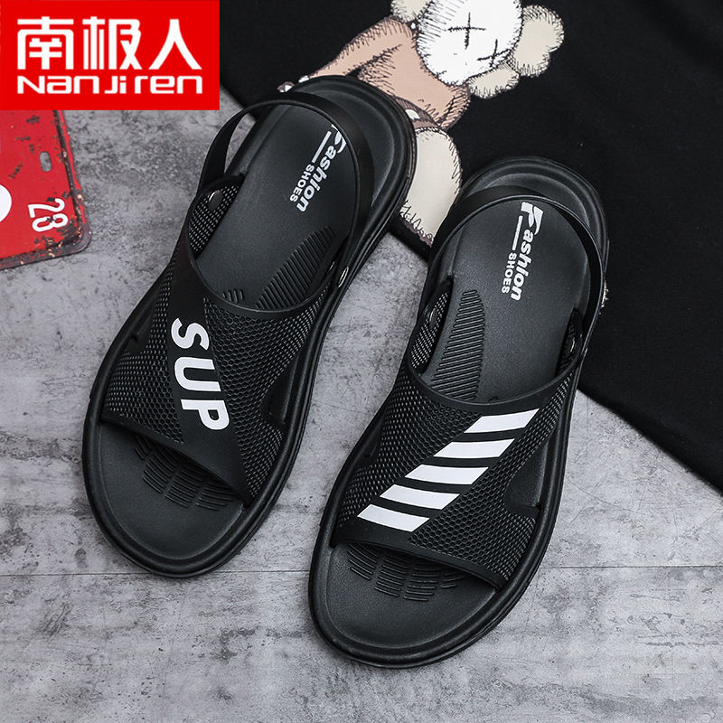 凉鞋2021夏季新款男士凉拖鞋外穿防滑带后跟沙滩鞋一字拖高清大图