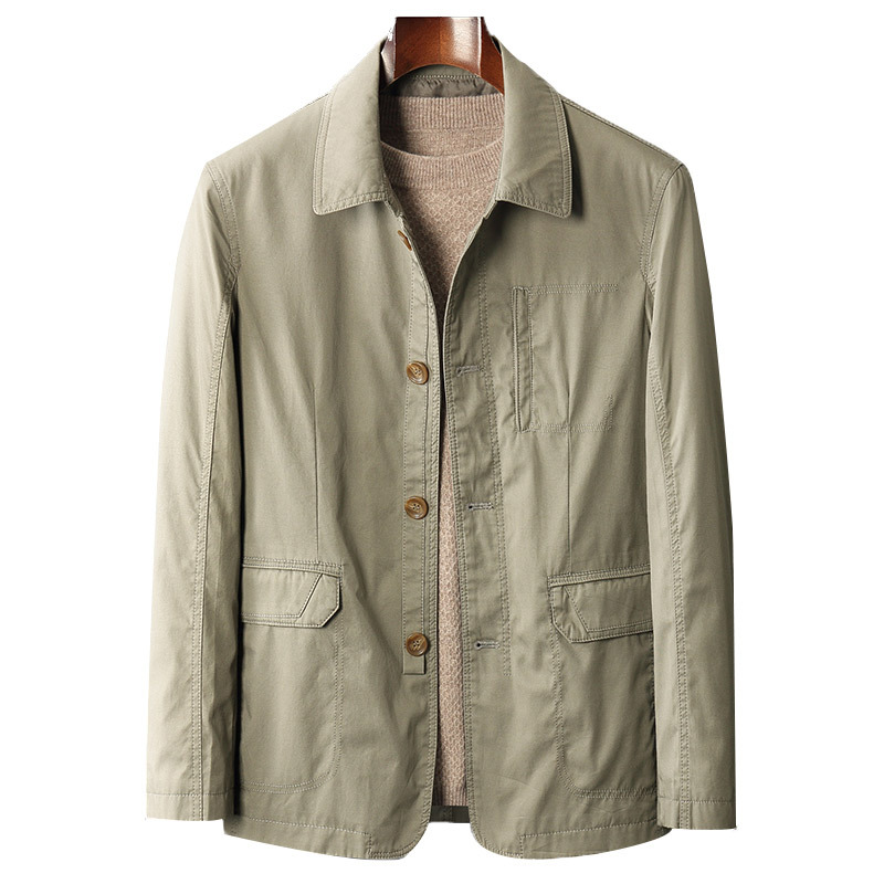 恒源祥外套男春秋季中老年人宽松纯棉夹克上衣休闲翻领男士爸爸装