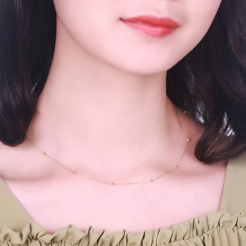 佐卡伊 18k金珠珠项链女金珠子锁骨链气质珠珠颈饰送女友