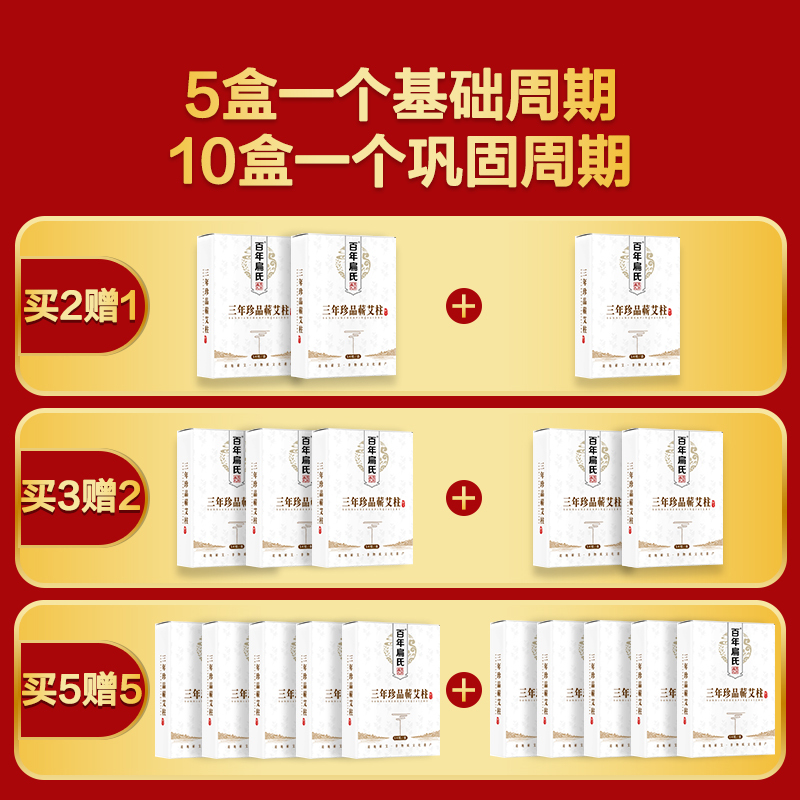 百年扁氏三年珍品蕲艾柱(54粒/盒)无烟家用三年陈艾随身艾灸盒专用短柱绒熏金艾条短粗 三年珍品蕲艾柱[买3送2]