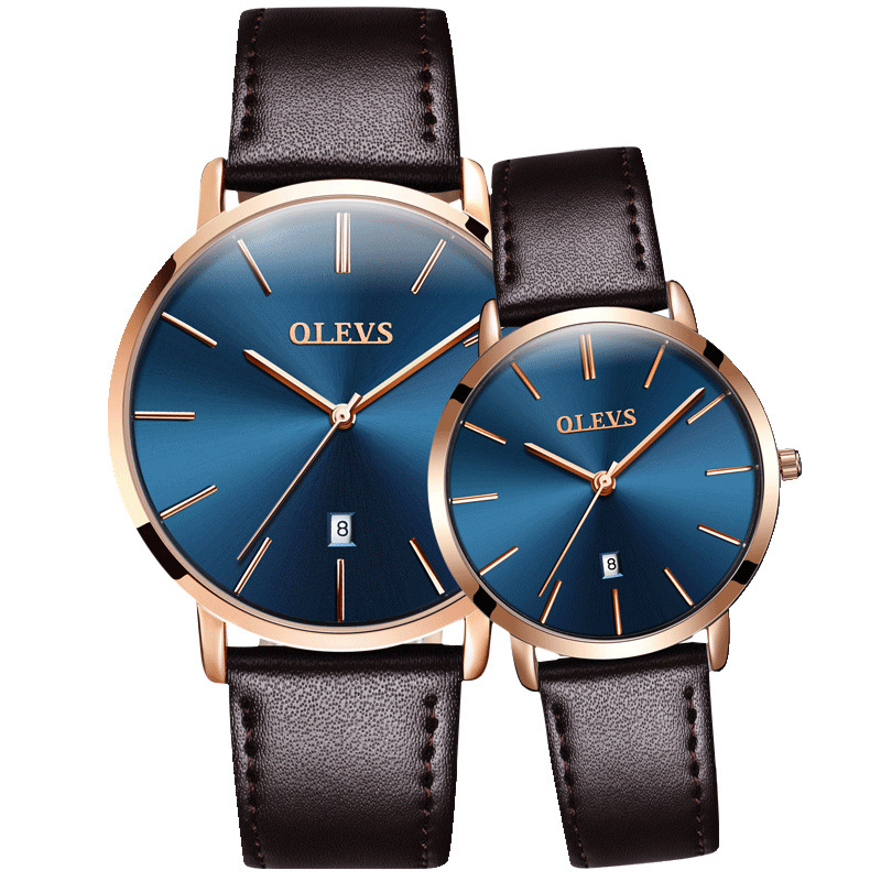 欧利时品牌手表女石英表时尚真皮带情侣对表简约超薄款情侣手表男时尚