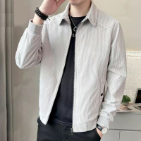官方正品春秋季夹克男士翻领上衣服新款潮流休闲商务灯芯绒外套男装 灰色(常规) 4XL