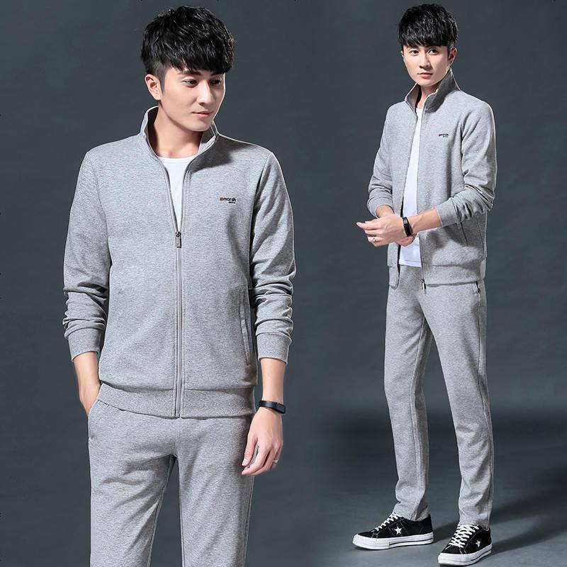 锋非凡品牌卫衣套装男秋装纯色休闲运动服装男立领外套长袖两件套运动