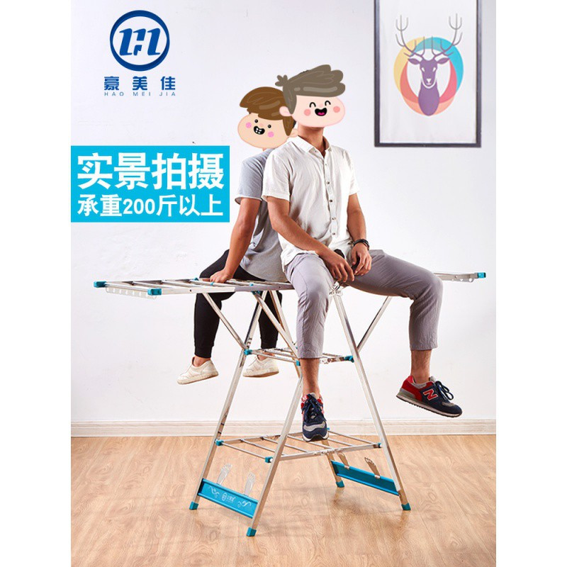 阳台凉晾衣架杆落地折叠不锈钢晒衣服被子卧室内挂毛巾架家用 三维工匠 旗舰版-1.7米银*加厚钢管*加宽加高* 晾衣杆