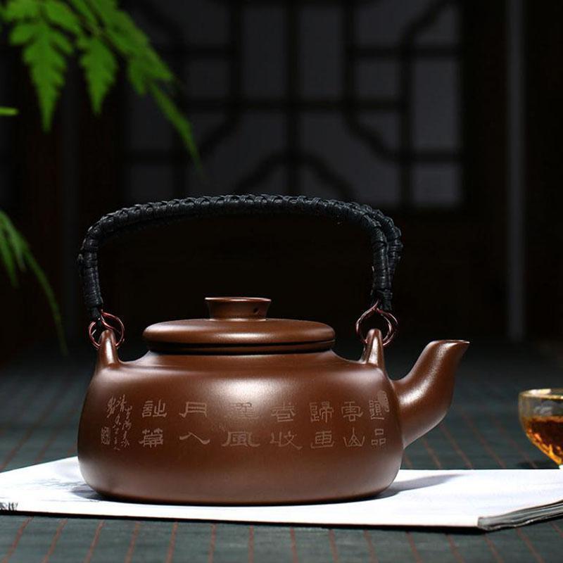 功夫道宜兴提梁紫砂壶原矿紫泥茶壶茶具大容量藤编提壁壶泡茶壶_353