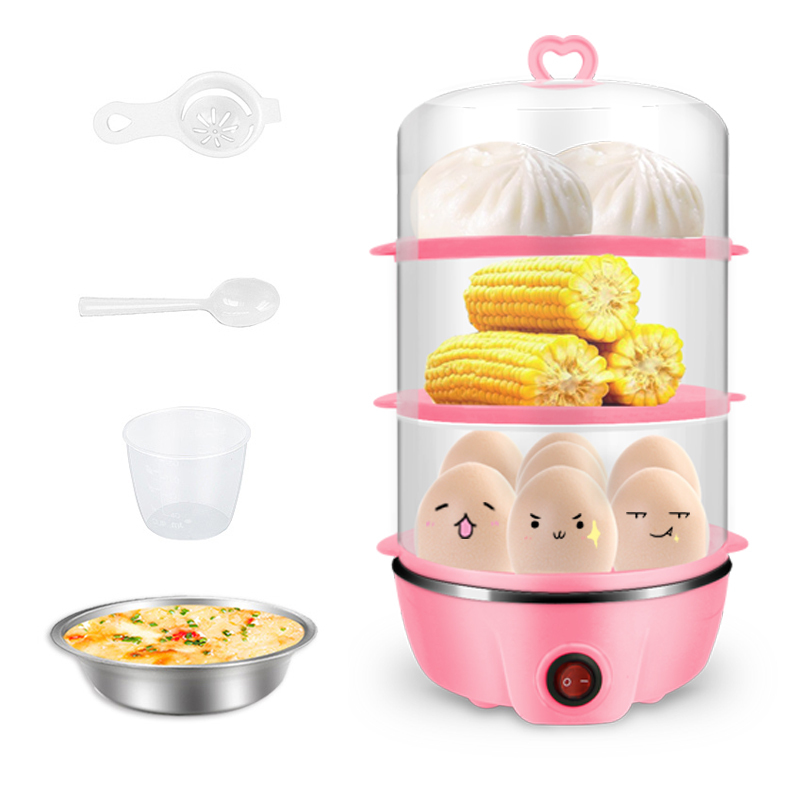 双层蒸蛋器家用小型煮蛋器自动断电1人迷你粉平三层2钢碗分离器量杯